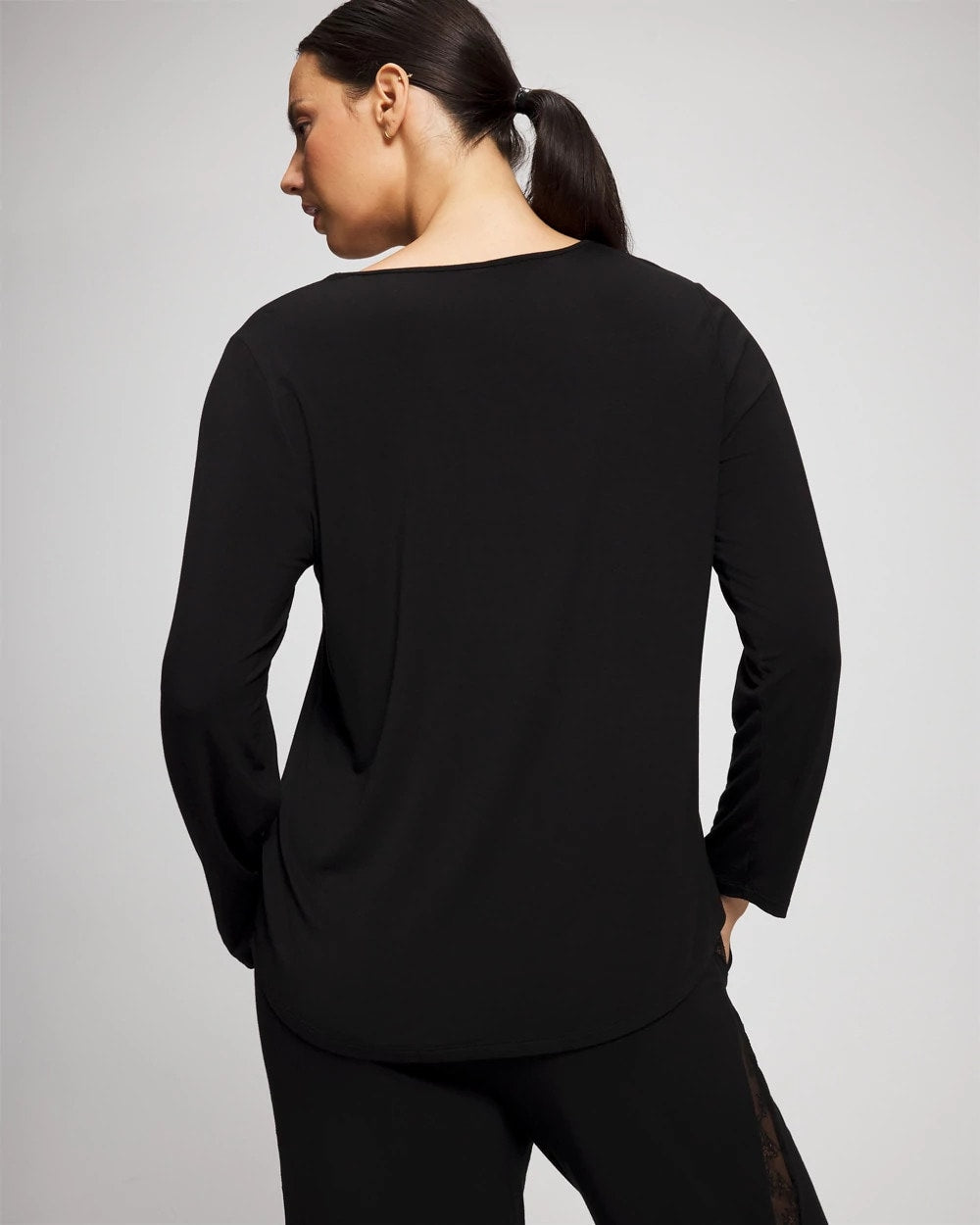 Lace Long Sleeve Pajama Top - BLACK | Soma Women