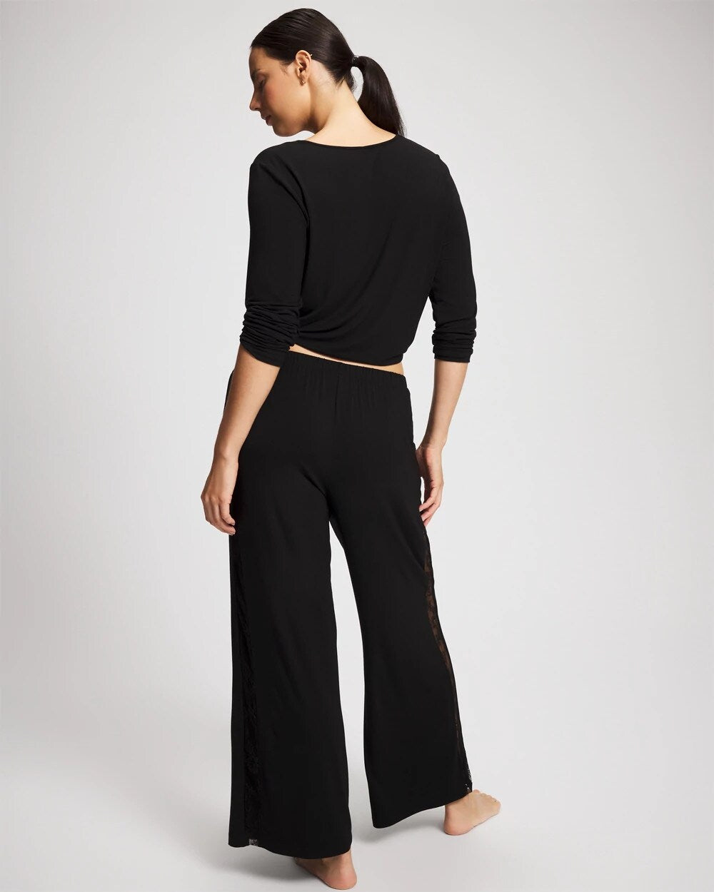 Lace Relaxed Wide Leg Pajama Pant - BLACK | Soma Women