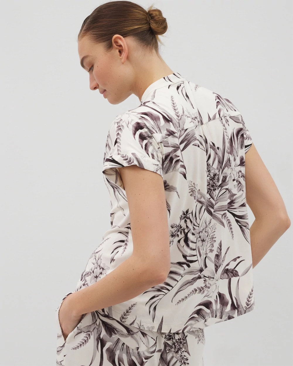 Short-Sleeve Button-Front Pajama Top - PALM PERFECT CHAMPAGNE | Soma Women