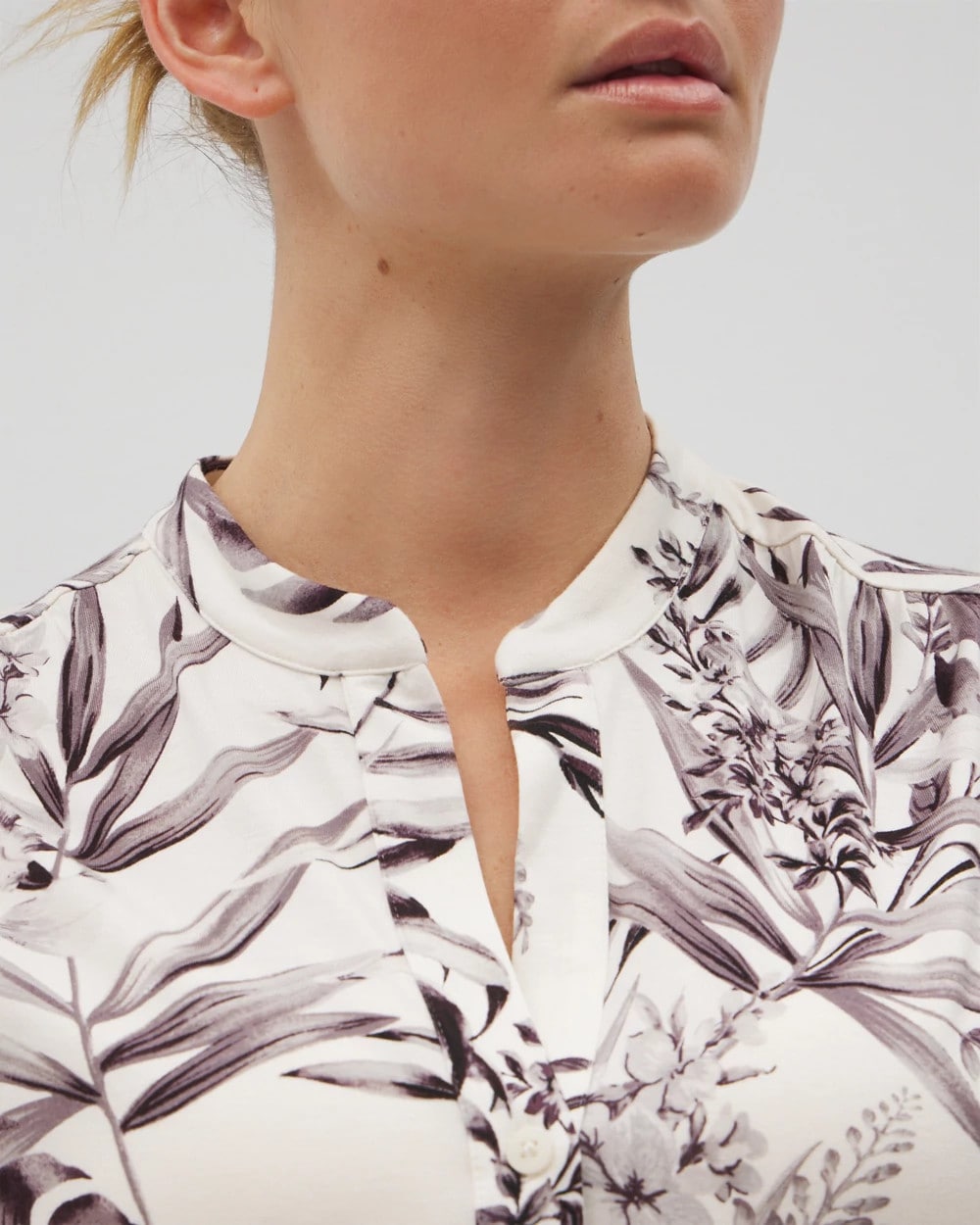 Short-Sleeve Button-Front Pajama Top - PALM PERFECT CHAMPAGNE | Soma Women