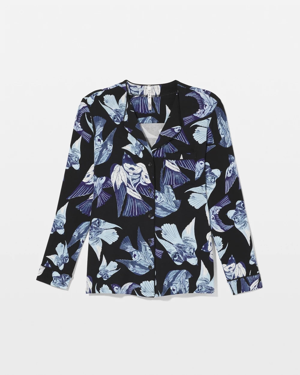 Piped Long-Sleeve Notch Pajama Top - WHIMSICAL WINGS BLK MID | Soma Women