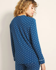 Piped Long-Sleeve Notch Pajama Top - CELEBRATED DOT BLUE | Soma Women