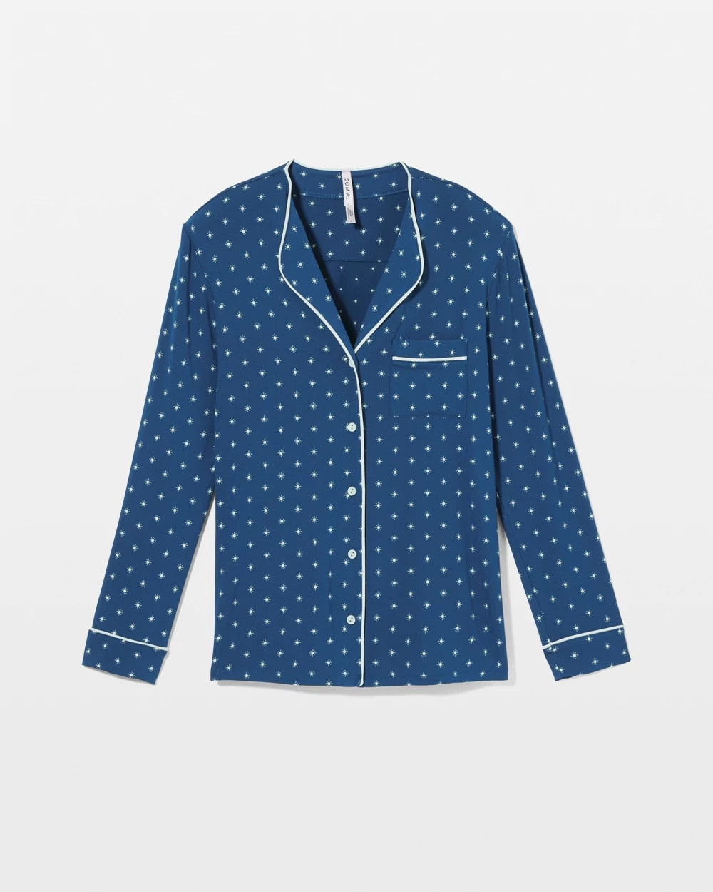 Piped Long-Sleeve Notch Pajama Top - CELEBRATED DOT BLUE | Soma Women