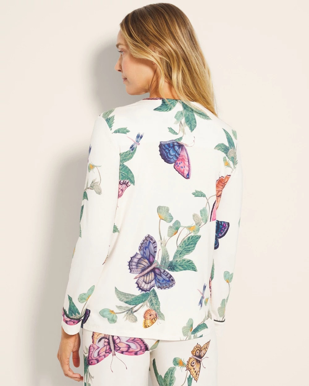 Piped Long-Sleeve Notch Pajama Top - WINGED WONDERS DRAMA CHMP | Soma Women