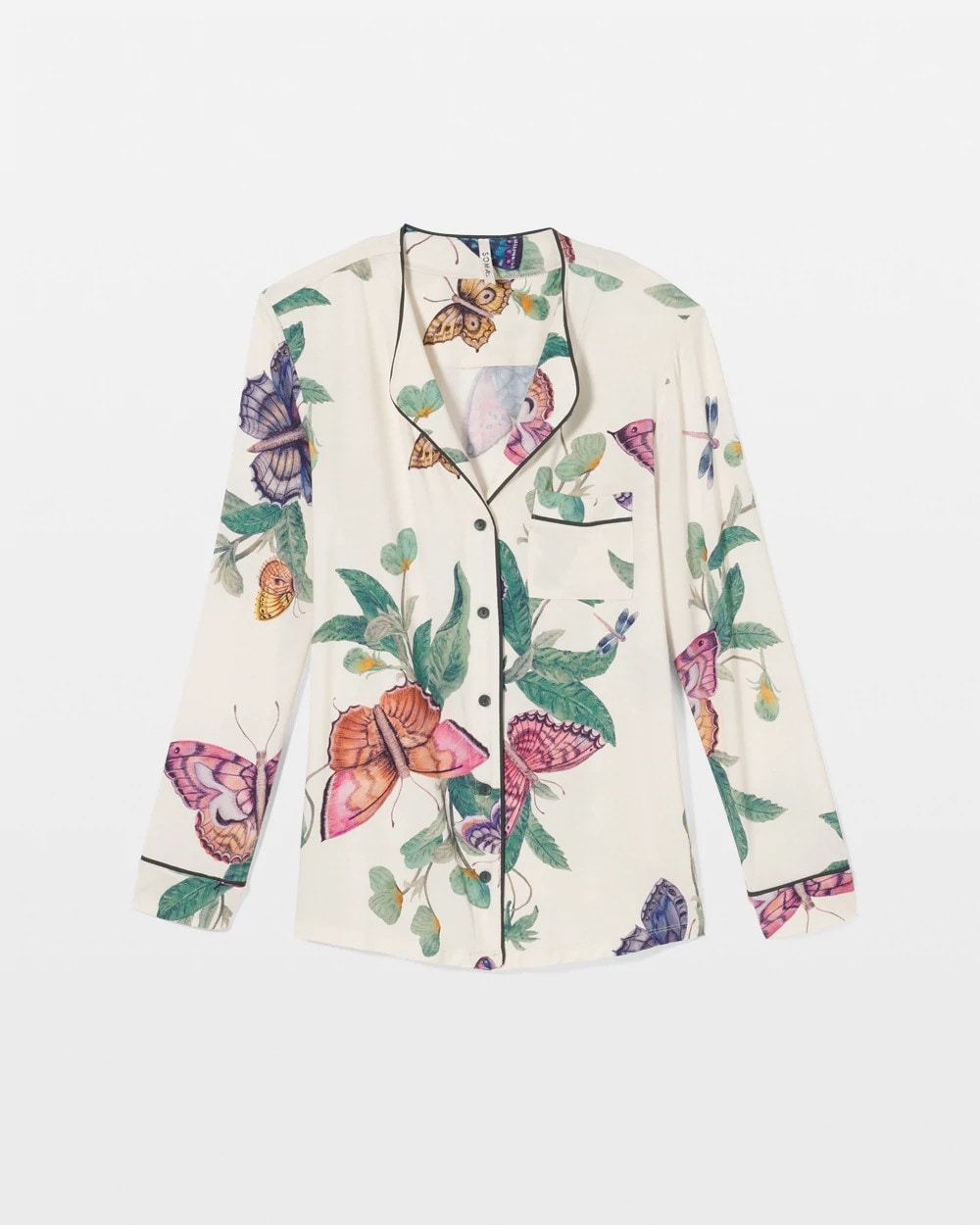 Piped Long-Sleeve Notch Pajama Top - WINGED WONDERS DRAMA CHMP | Soma Women