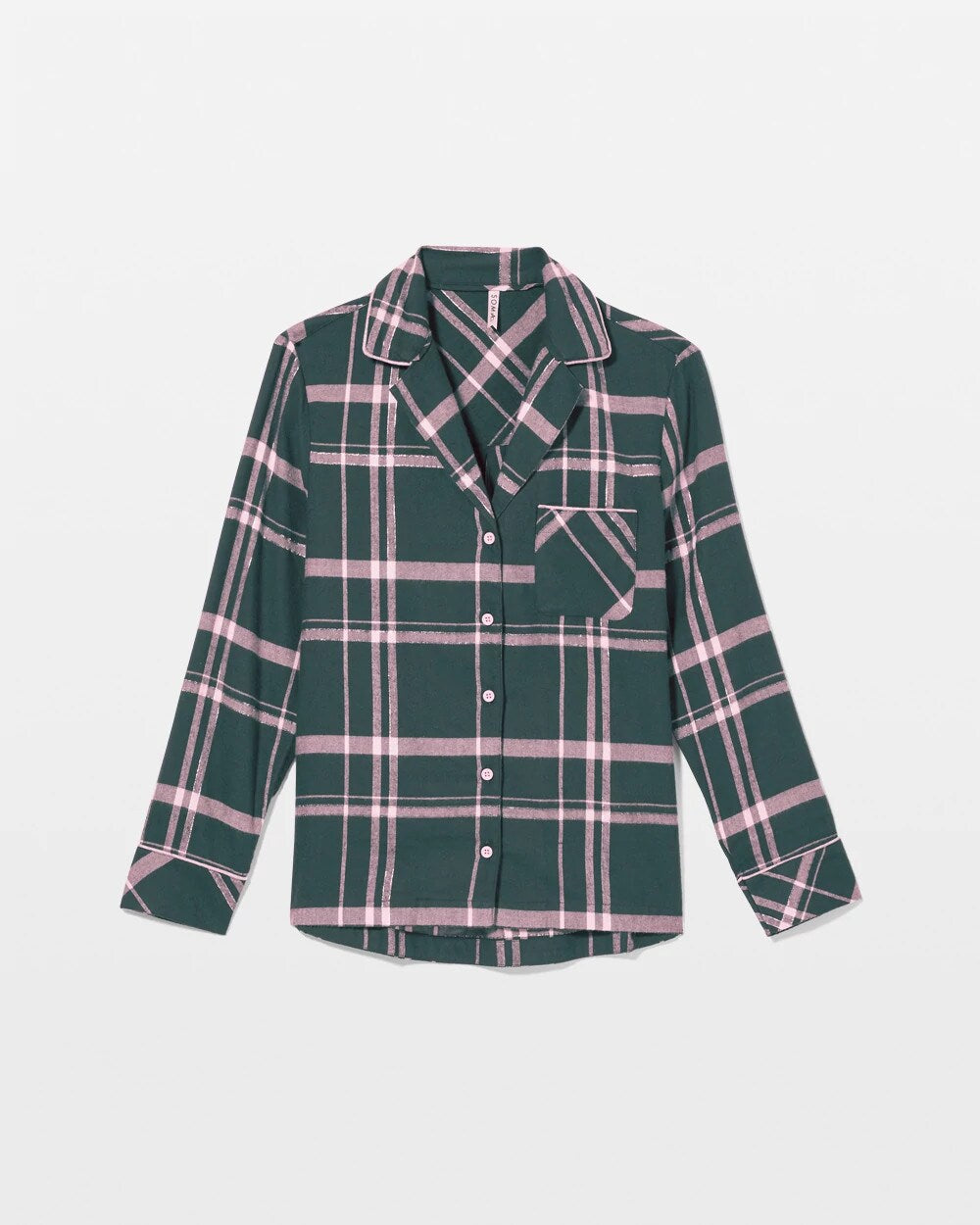 Super Soft Long-Sleeve Notch Collar Pajama Top - ASPEN PLAID EVERGLADE | Soma Women