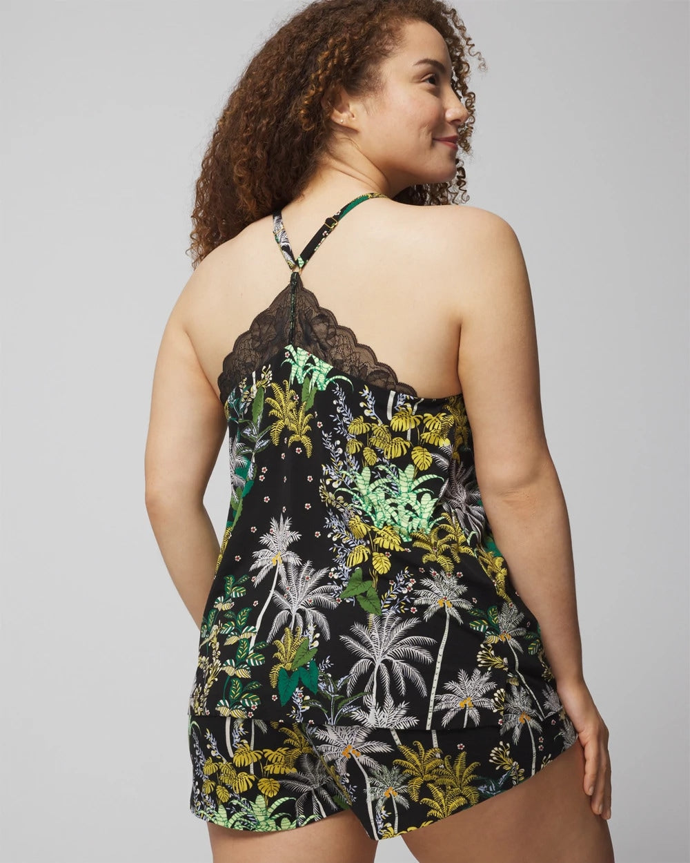 Lace Pajama Cami - OASIS PALMS BLACK/WS | Soma Women
