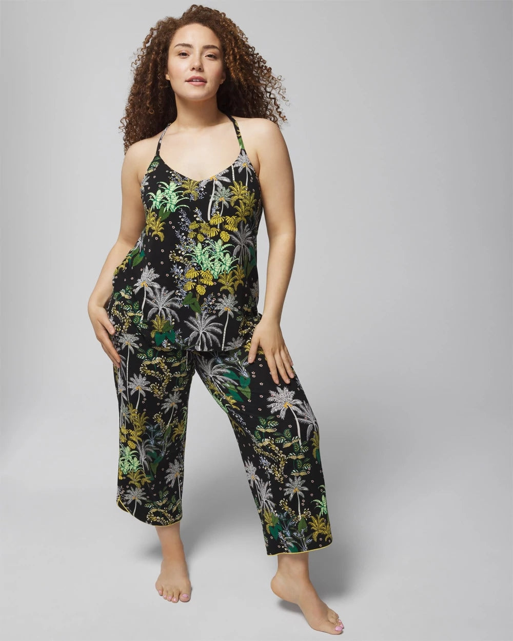 Lace Pajama Cami - OASIS PALMS BLACK/WS | Soma Women