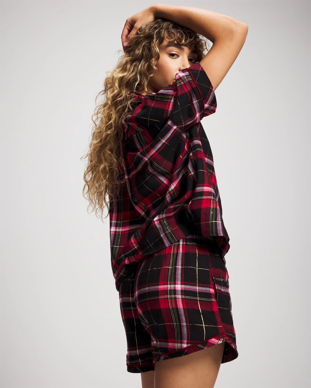 Velvet Piped Boxer Pajama Short - MAD FOR PLAID BLACK | Soma Women