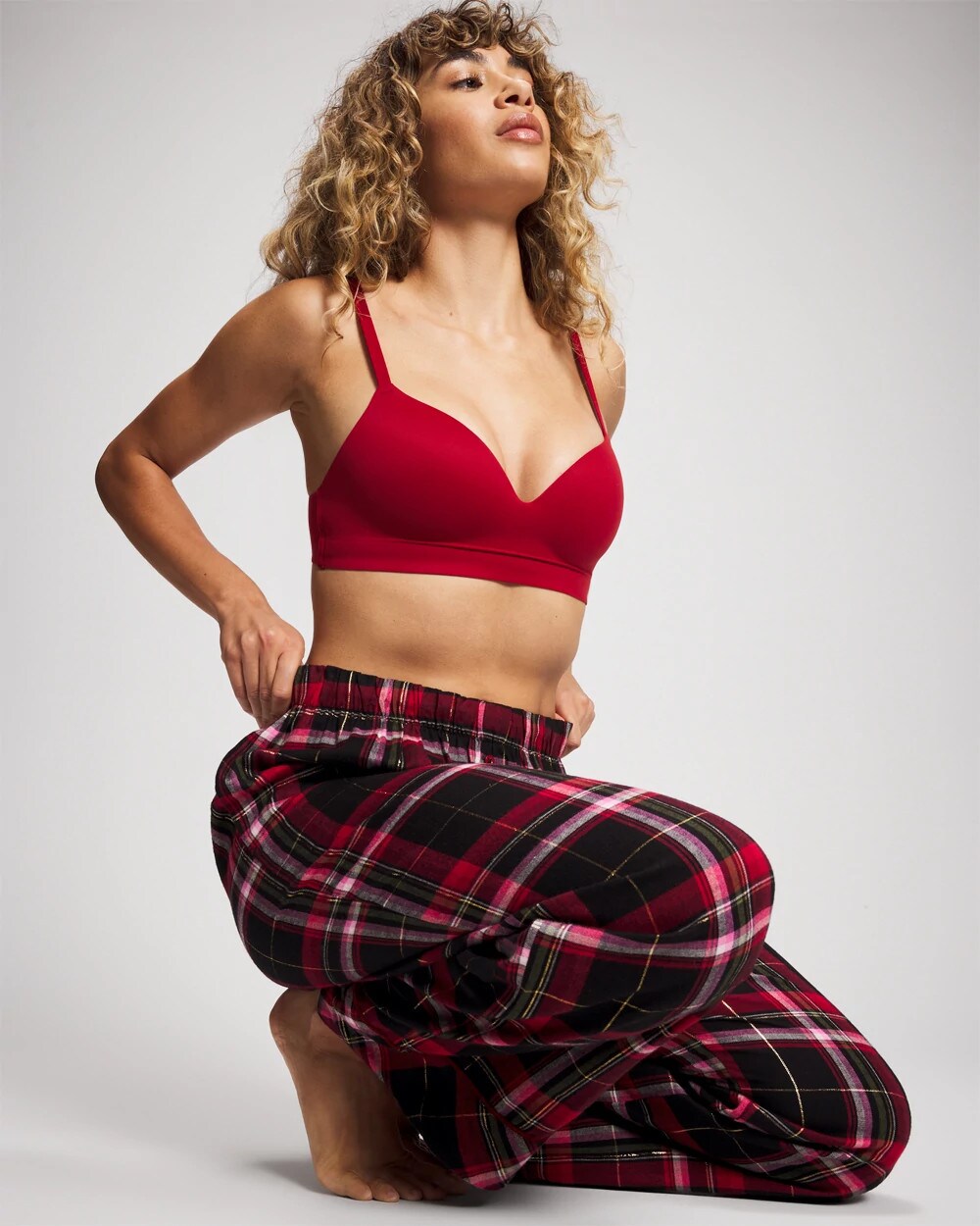 Velvet Piped Relaxed Pajama Pant - MAD FOR PLAID BLACK | Soma Women