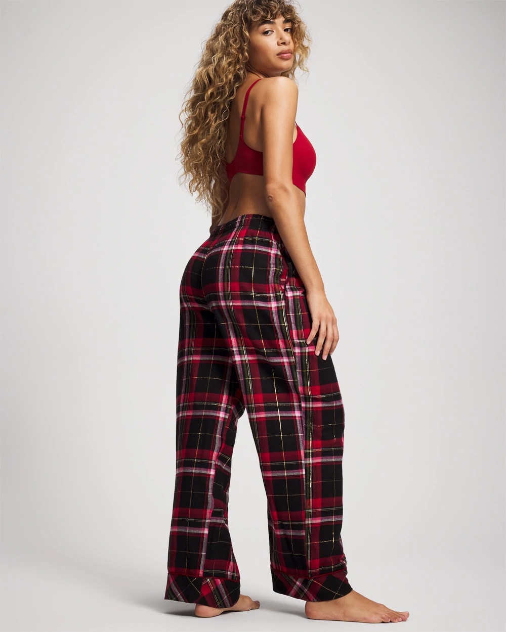 Velvet Piped Relaxed Pajama Pant - MAD FOR PLAID BLACK | Soma Women
