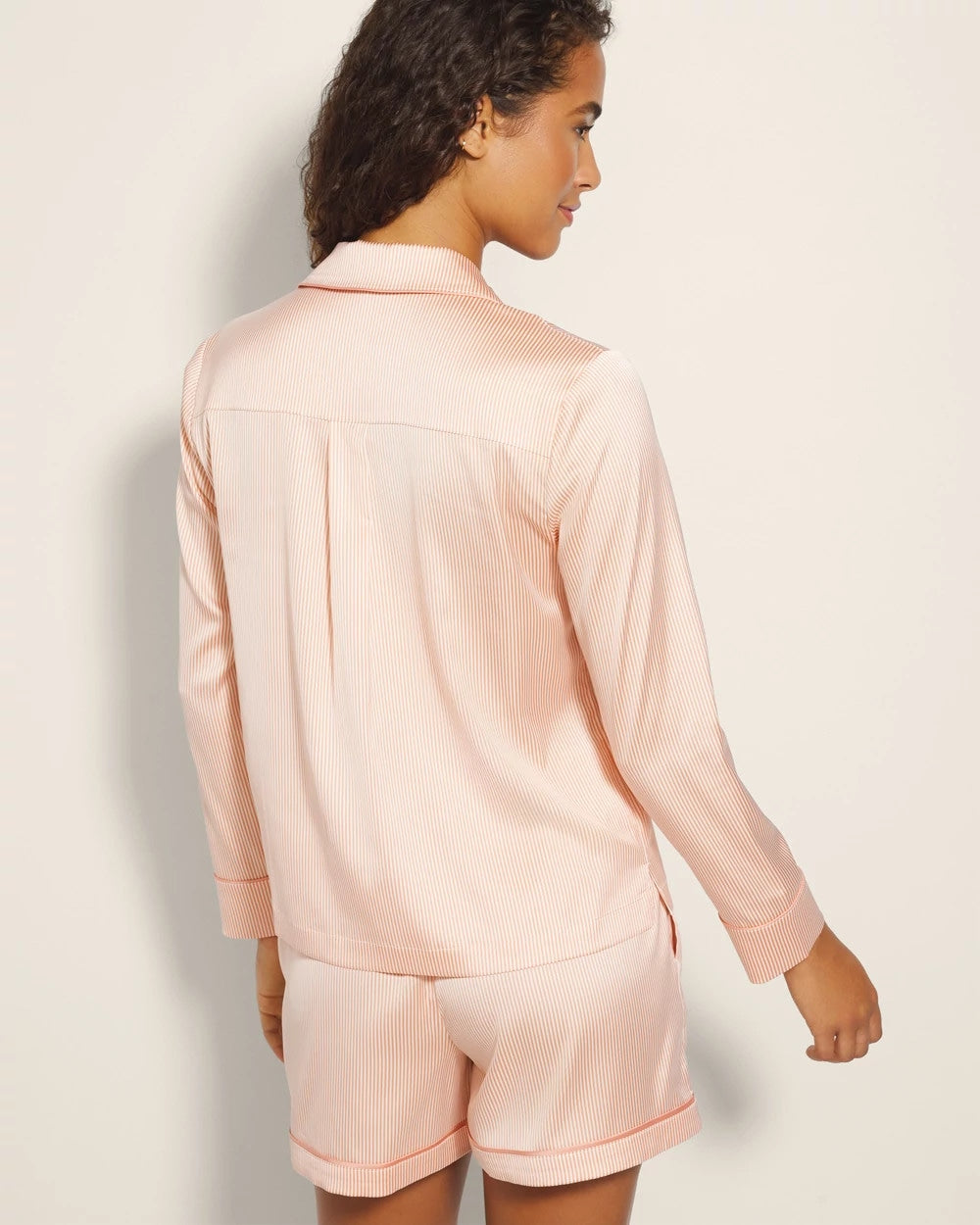 Long-Sleeve Notch Collar Pajama Top - PIN STRIPE VERTICAL PEACH | Soma Women
