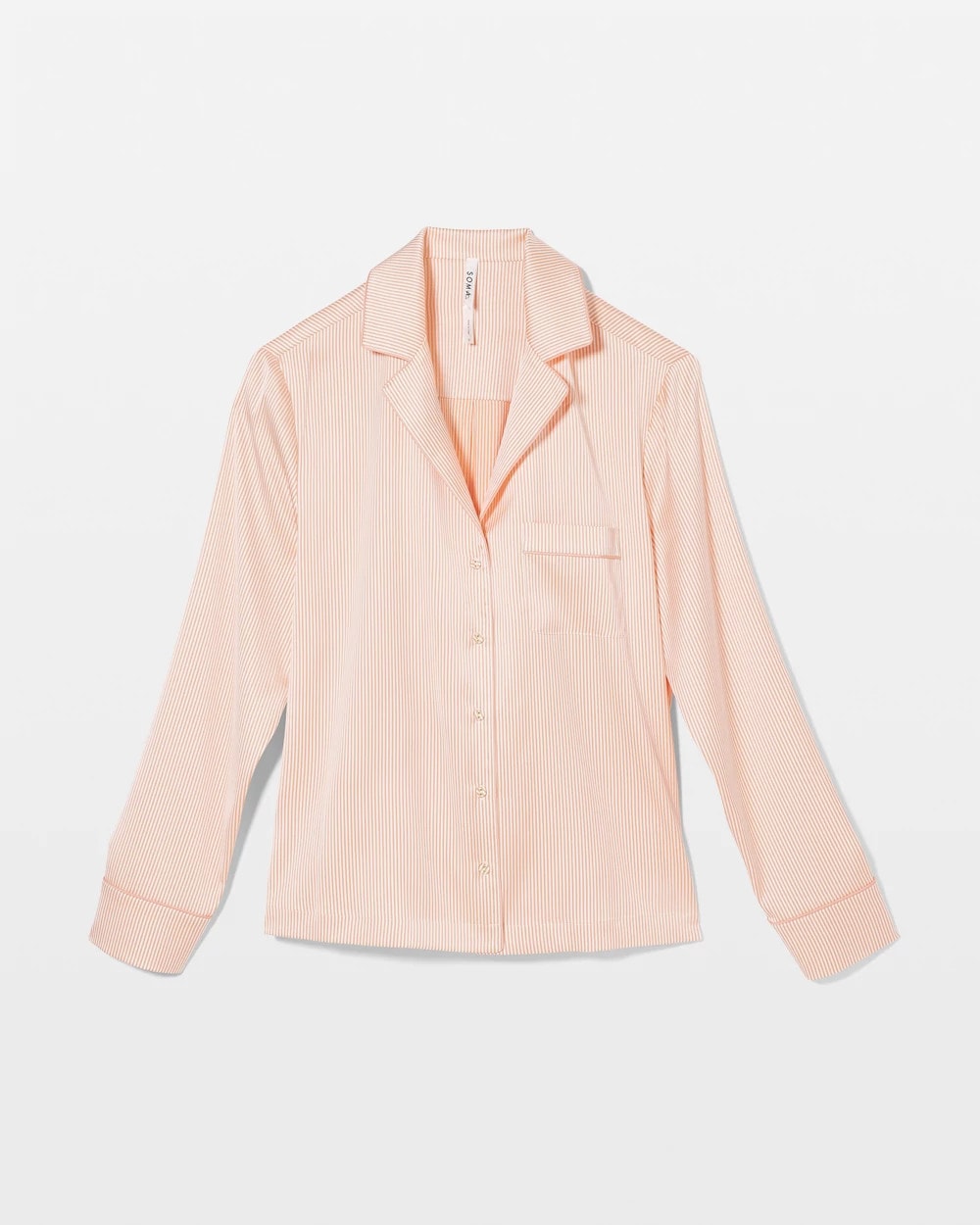 Long-Sleeve Notch Collar Pajama Top - PIN STRIPE VERTICAL PEACH | Soma Women
