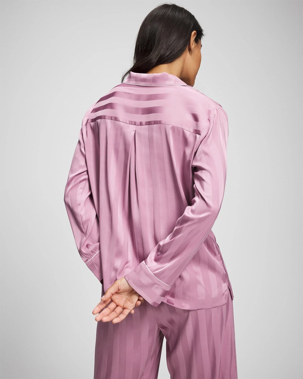 Shadow Stripe Long Sleeve Pajama Notch Collar Top - LILAC WINE | Soma Women