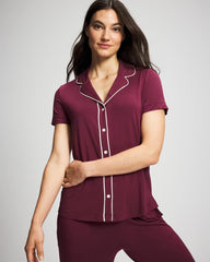 Solid Short Sleeve Notch Collar Pajama Top - VELVET PLUM | Soma Women