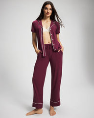 Solid Short Sleeve Notch Collar Pajama Top - VELVET PLUM | Soma Women