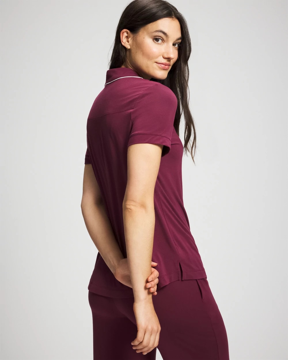 Solid Short Sleeve Notch Collar Pajama Top - VELVET PLUM | Soma Women