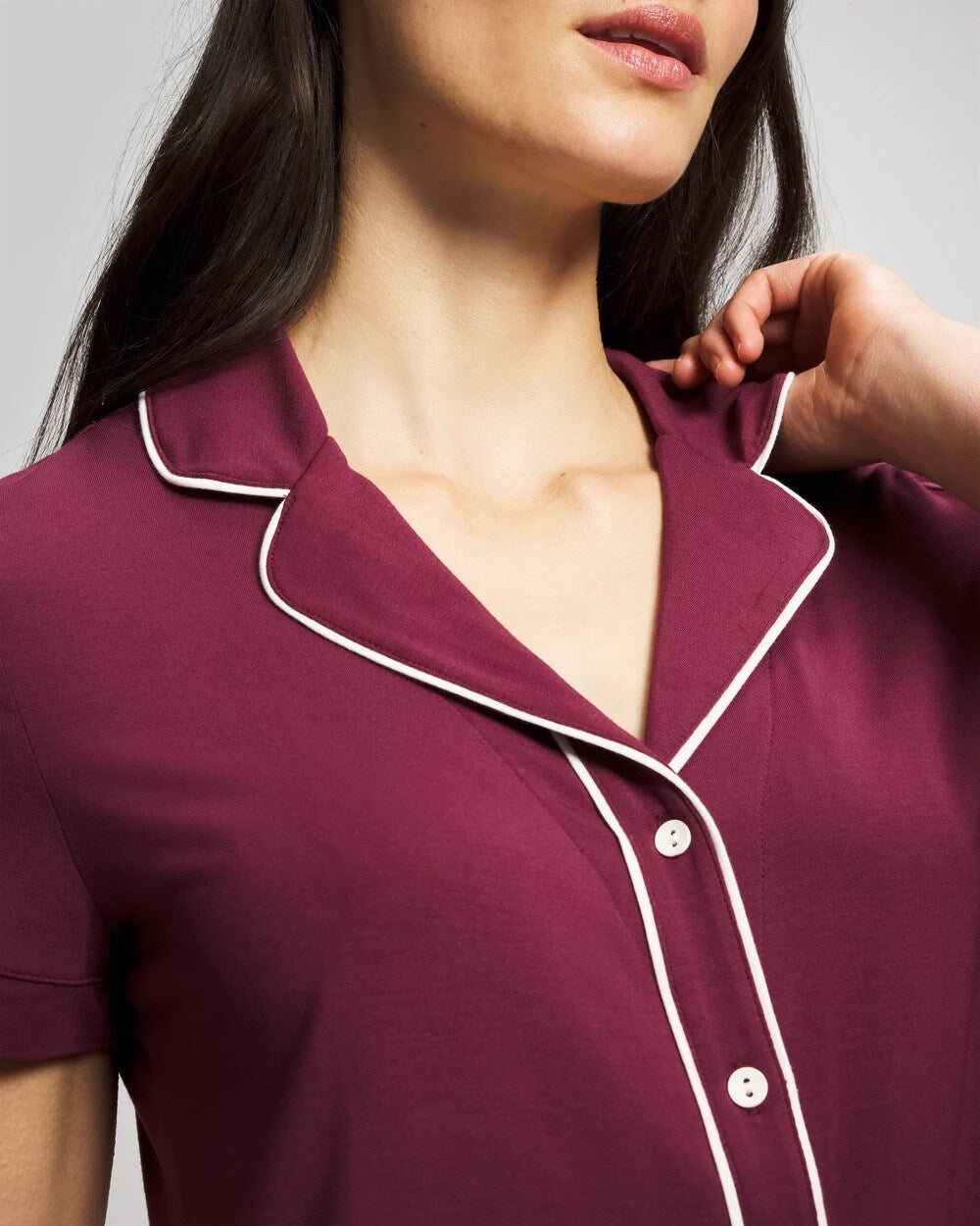 Solid Short Sleeve Notch Collar Pajama Top - VELVET PLUM | Soma Women