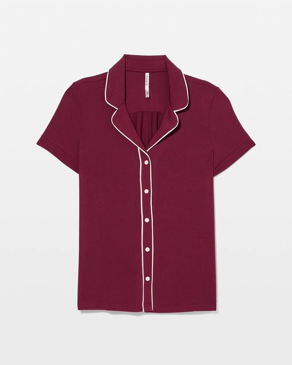 Solid Short Sleeve Notch Collar Pajama Top - VELVET PLUM | Soma Women