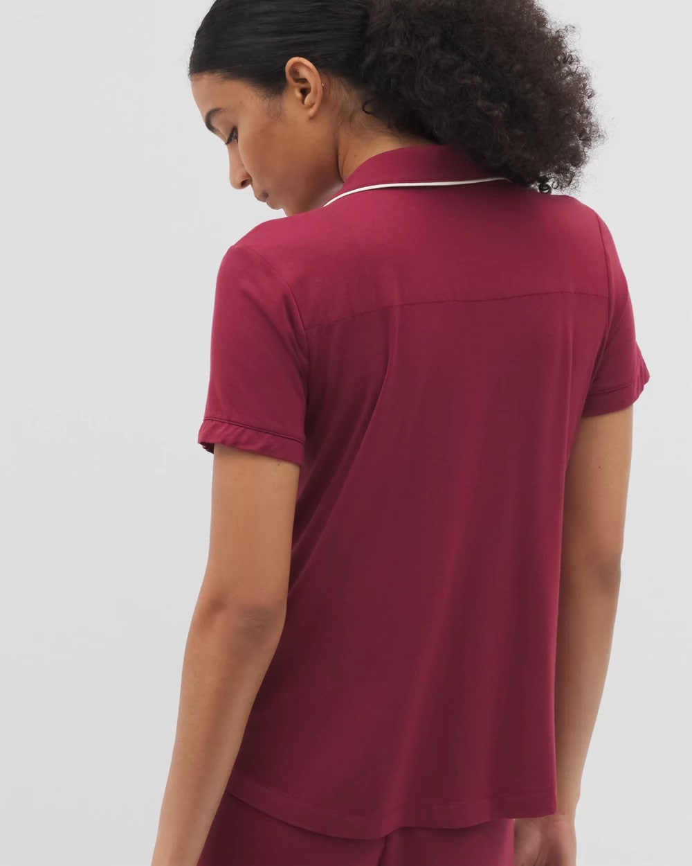 Solid Short Sleeve Notch Collar Pajama Top - GARNET | Soma Women