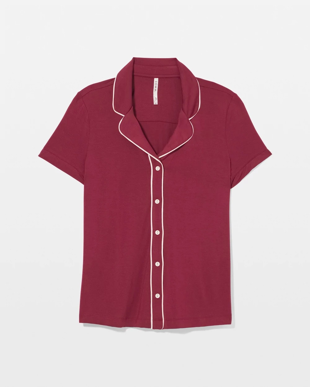 Solid Short Sleeve Notch Collar Pajama Top - GARNET | Soma Women