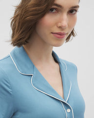 Solid Short Sleeve Notch Collar Pajama Top - BLUE HEAVEN | Soma Women