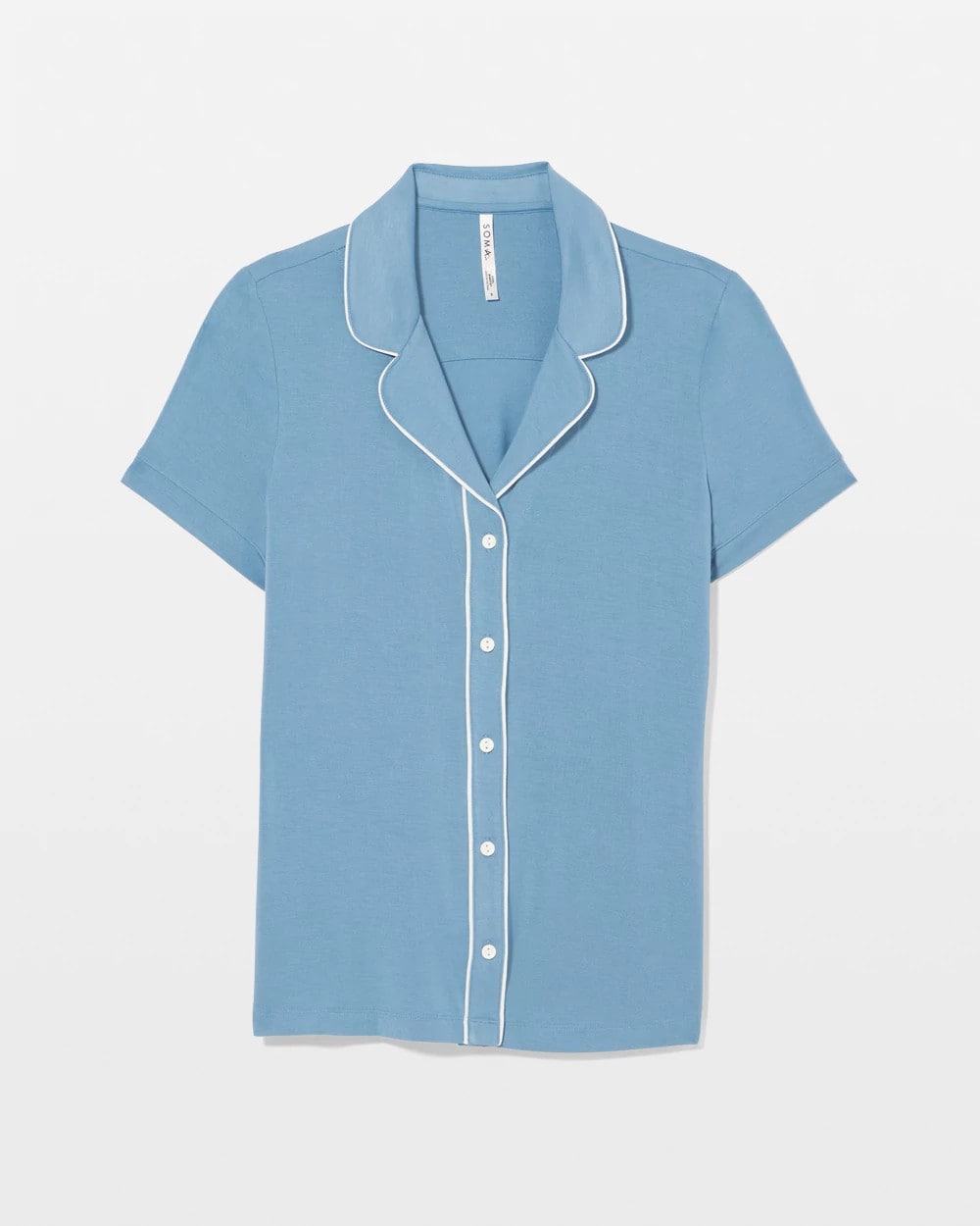 Solid Short Sleeve Notch Collar Pajama Top - BLUE HEAVEN | Soma Women