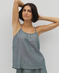 Cotton Gauze Pajama Cami - DARK SEA CROSSDYE | Soma Women
