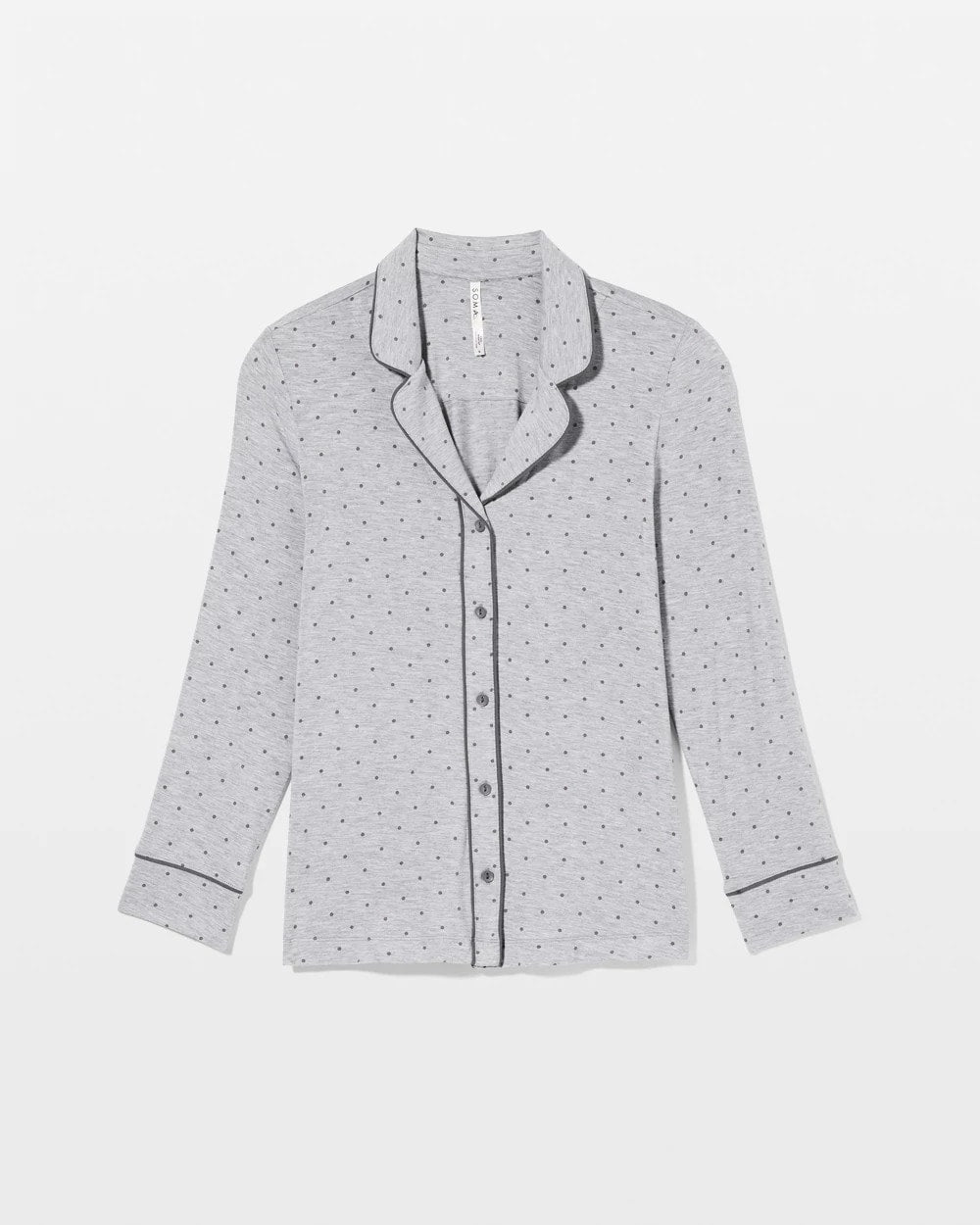 Long-Sleeve Printed Notch Collar Pajama Top - PEACEFUL DOT HEATHER | Soma Women