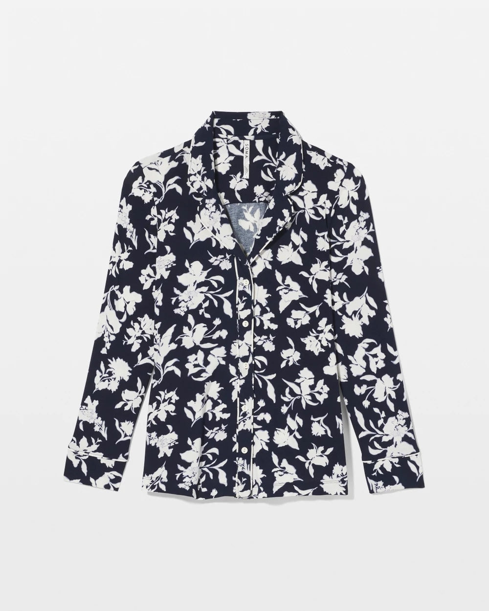 Long-Sleeve Printed Notch Collar Pajama Top - SERENITY PETALS NAVY | Soma Women
