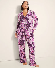 Long-Sleeve Printed Notch Collar Pajama Top - COURTING CRANES BLKBRY | Soma Women