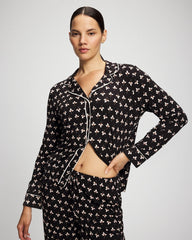 Long-Sleeve Printed Notch Collar Pajama Top - PEACEFUL PETALS BLACK | Soma Women