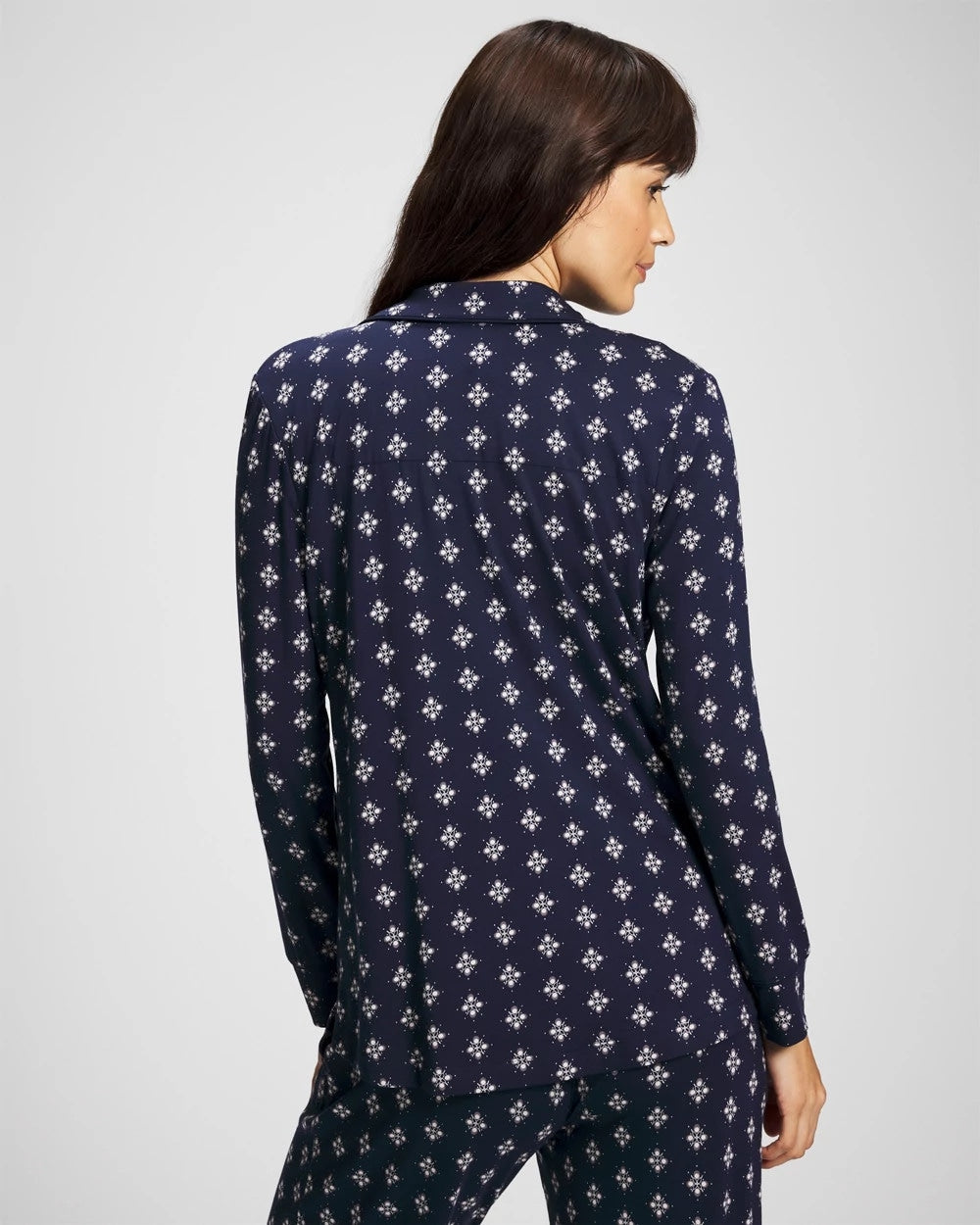 Long-Sleeve Printed Notch Collar Pajama Top - BELLE FOULARD NAVY | Soma Women