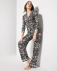 Long-Sleeve Printed Notch Collar Pajama Top - AMAZONIA TILE BLACK | Soma Women