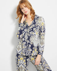 Long-Sleeve Printed Notch Collar Pajama Top - STYLISH PAISLEY NAVY | Soma Women