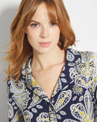 Long-Sleeve Printed Notch Collar Pajama Top - STYLISH PAISLEY NAVY | Soma Women