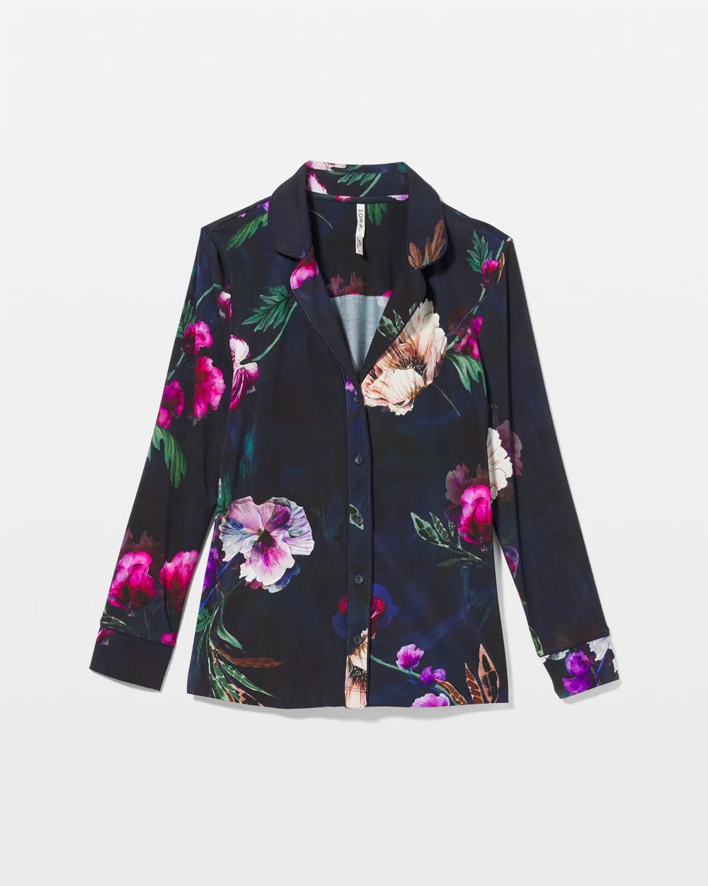 Long-Sleeve Printed Notch Collar Pajama Top - FLEUR EVER DRAMA NAVY | Soma Women