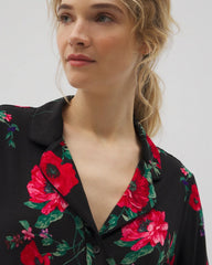 Long-Sleeve Printed Notch Collar Pajama Top - RHAPSODY FLORA BLACK | Soma Women