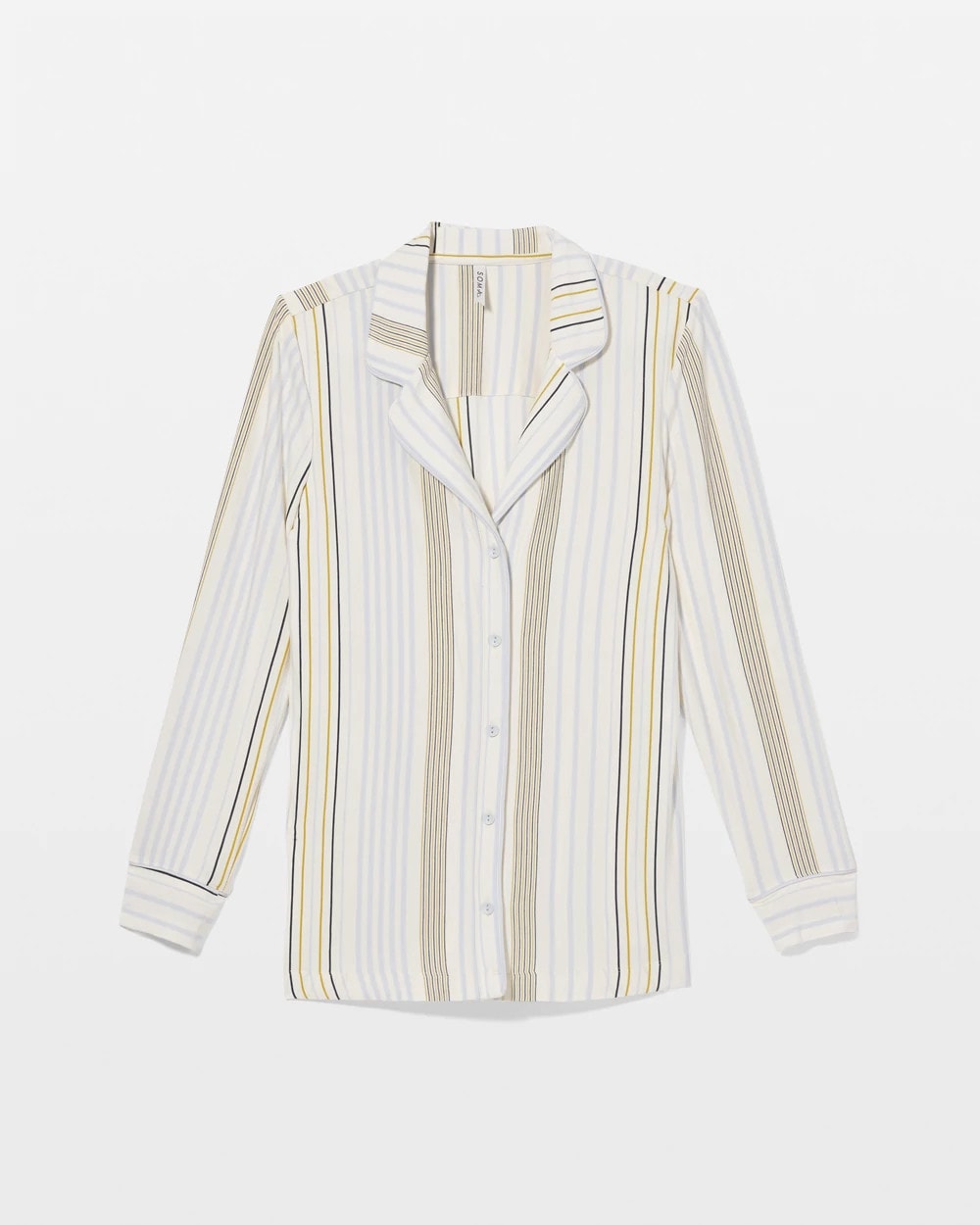 Long-Sleeve Printed Notch Collar Pajama Top - SUMMIT STRIPE CHAMPAGNE | Soma Women
