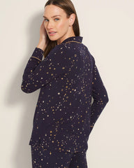 Long-Sleeve Printed Notch Collar Pajama Top - READY TO GLOW NAVY | Soma Women