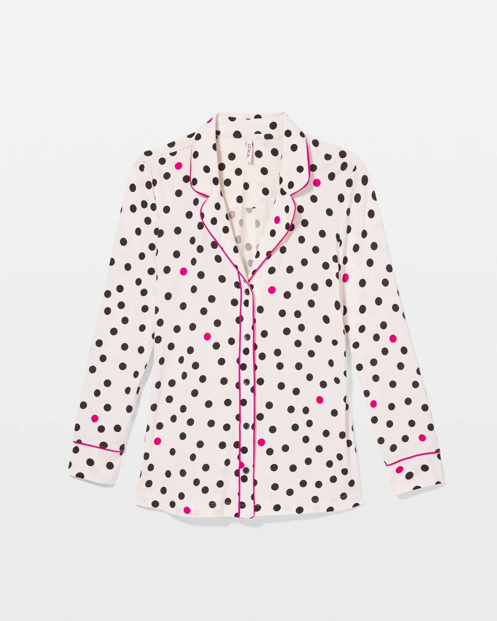 Long-Sleeve Printed Notch Collar Pajama Top - FANCIFUL DOT CHAMPAGNE | Soma Women