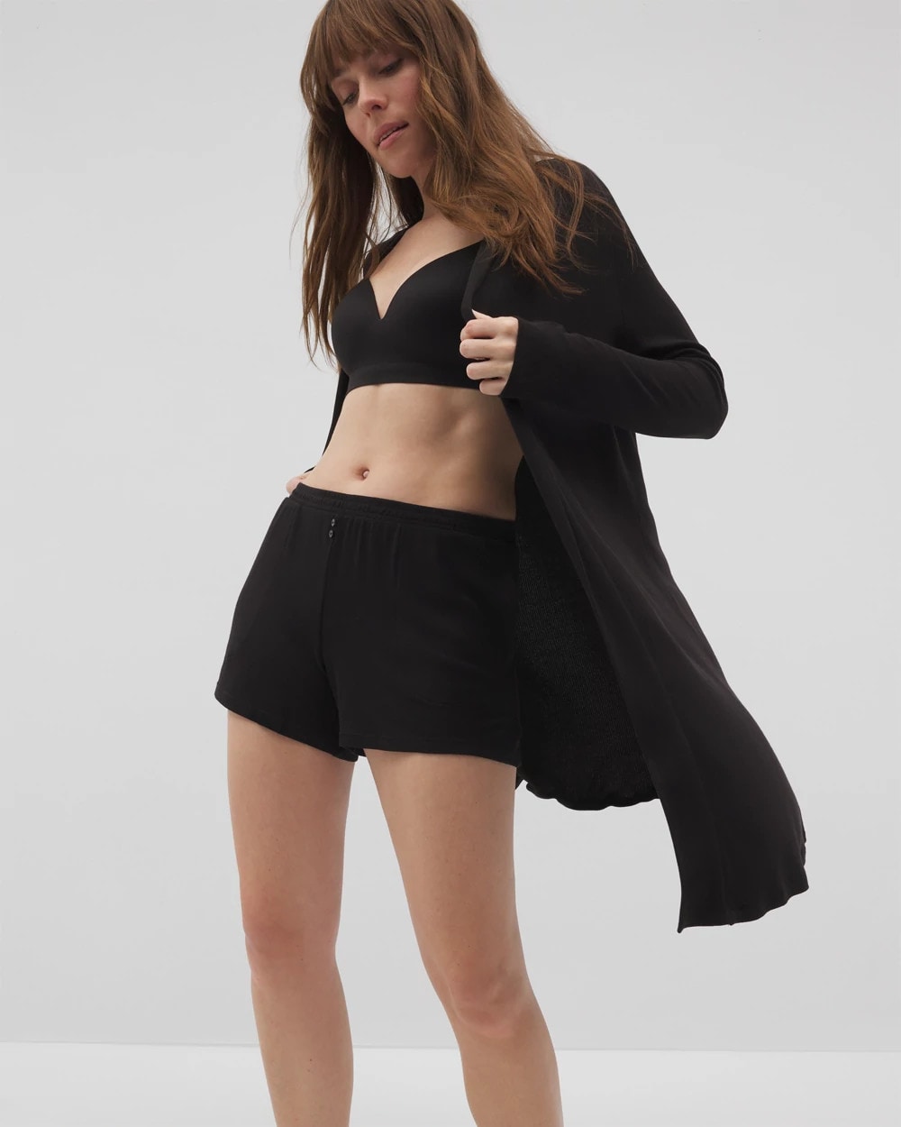 Lightweight Rib Knit Long Sleeve Wrap - BLACK | Soma Women