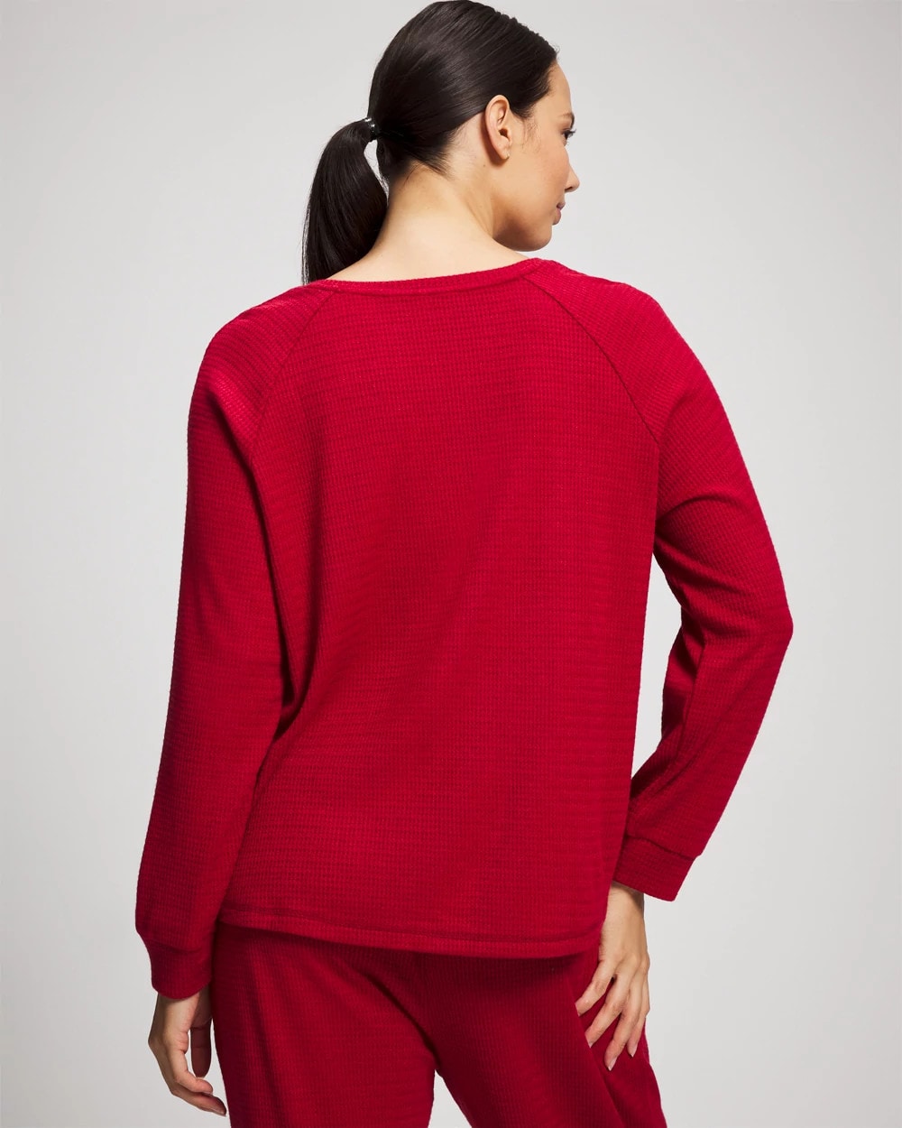 Cozy Waffle Long Sleeve V-Neck Pajama Top - PAINT THE TOWN RED | Soma Women