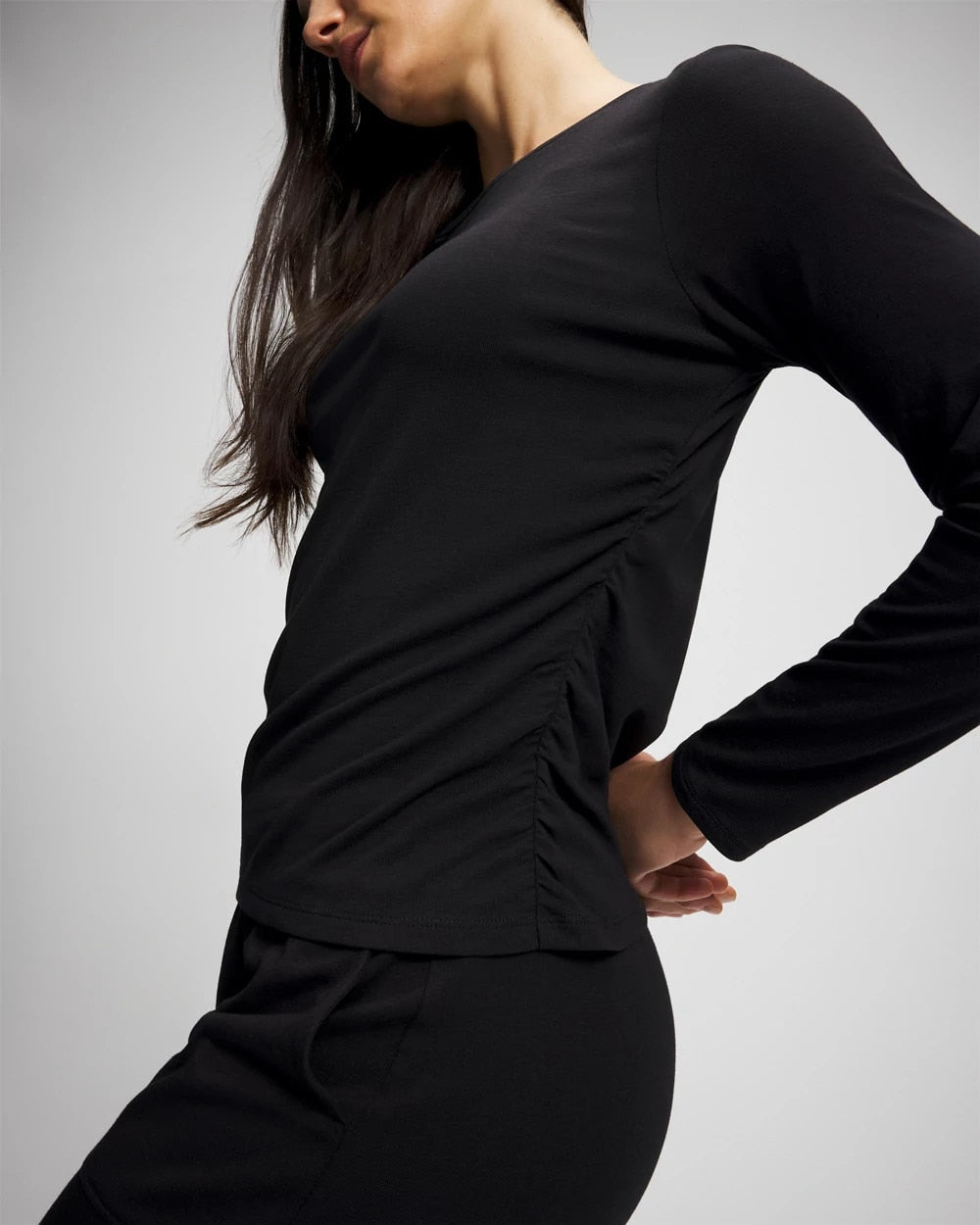Ruched Long Sleeve Pajama Tee - BLACK | Soma Women