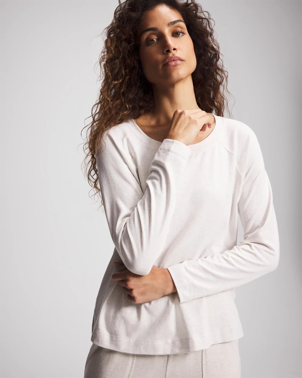 Most Loved Cotton Long Sleeve Pajama Tee - HEATHER CRYSTAL | Soma Women