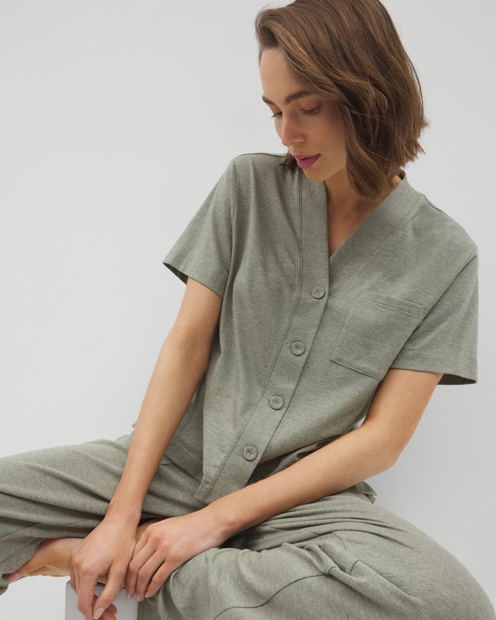Button-Front Pajama Tee - HEATHER HIGHLANDS | Soma Women