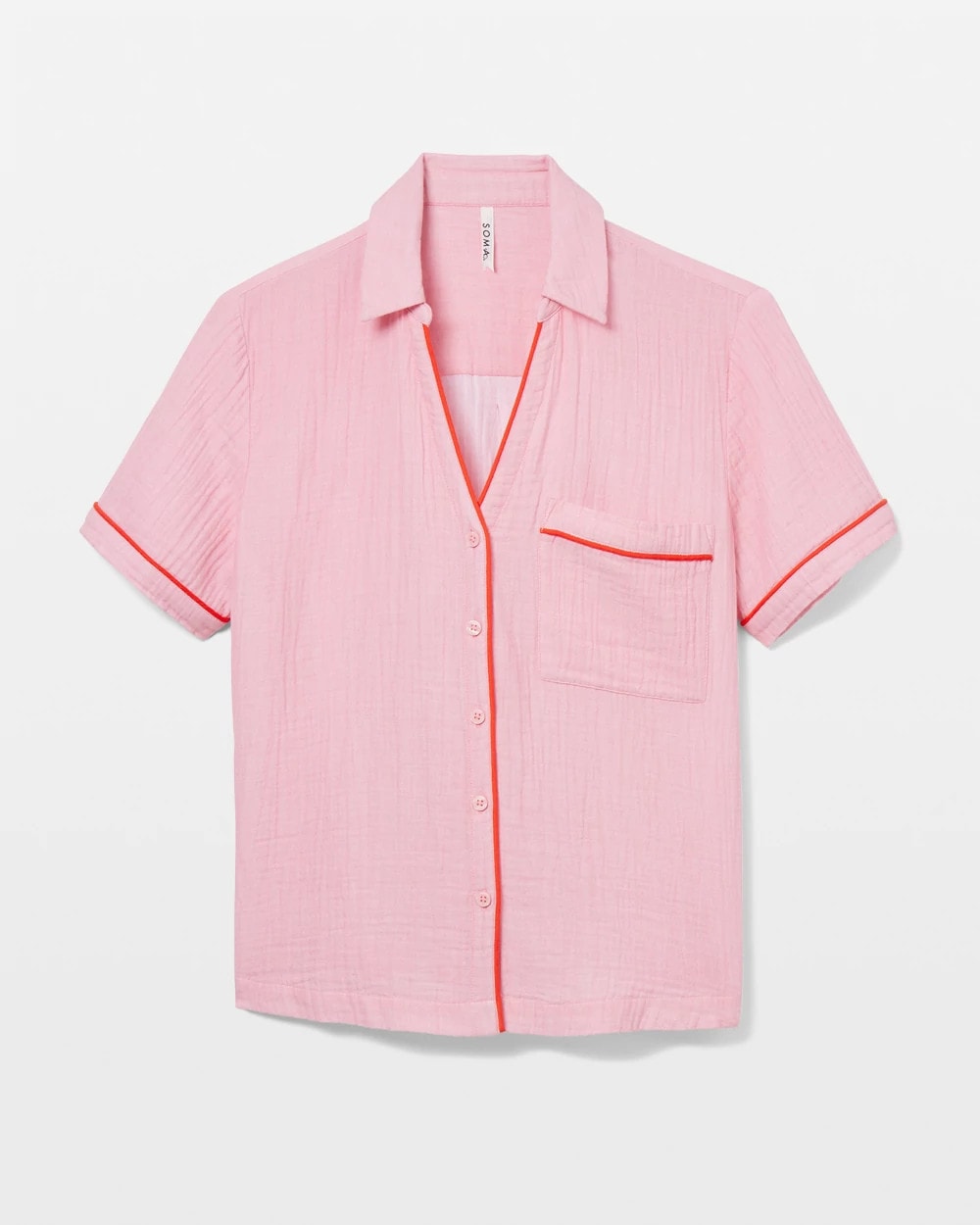 Short-Sleeve Notch Collar Pajama Top - CROSSDYE MAKE ME BLUSH | Soma Women