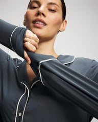 Long-Sleeve Notch Collar Pajama Top - PETROL | Soma Women