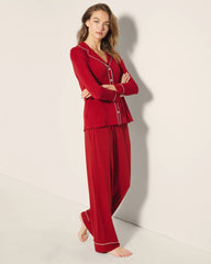 Long-Sleeve Notch Collar Pajama Top - PAINT THE TOWN RED | Soma Women