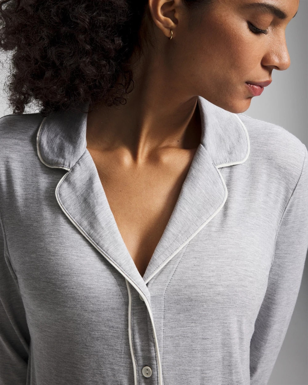 Long-Sleeve Notch Collar Pajama Top - HEATHER OPAL GRAY | Soma Women